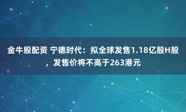 金牛股配资 宁德时代：拟全球发售1.18亿股H股，发售价将不高于263港元