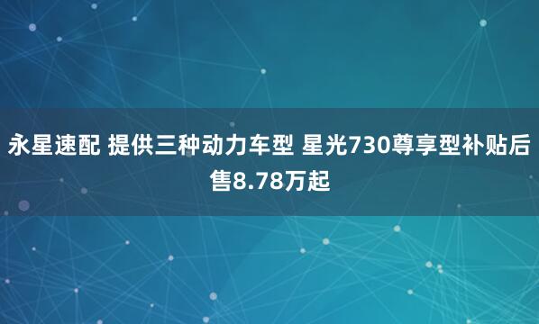 永星速配 提供三种动力车型 星光730尊享型补贴后售8.78万起